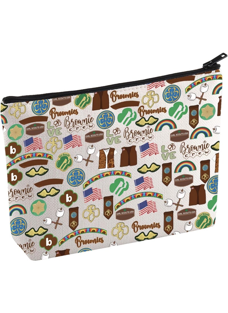 KUIYAI Brownie Girl Scout Cosmetic Bag Girl Scout Troop Makeup Bag Scout Master Gift Girls Power Gift Scout Camping Gift Scout Journey Gift (BrownieScoutM)