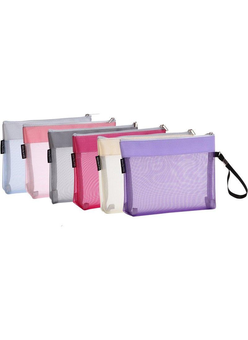 Sea Team 6pcs Multicolored Portable Travel Toiletry Pouch Nylon Mesh Cosmetic Makeup Organizer Bag with Zipper (ST-CB0616)