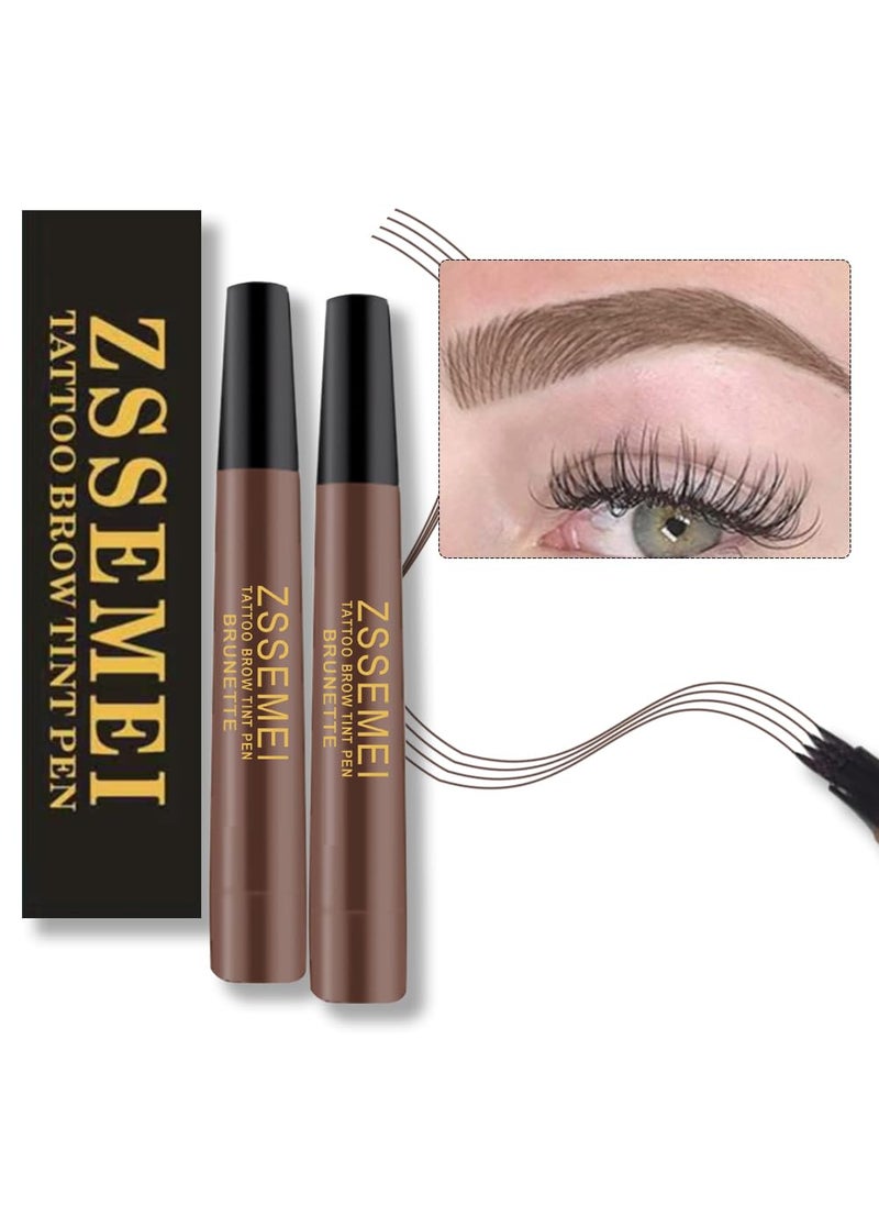 Waterproof Eyebrow Pen - Microblading Tattoo Brow Pencil, 24 Hours Long Lasting, Creates Natural Looking (Brunette - 2 PCS)