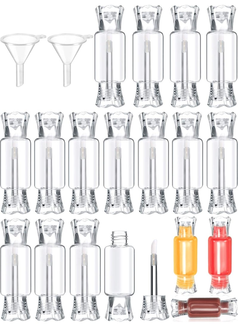 20 Pieces Empty Lip Gloss Tubes Candy Shape Lip Gloss Containers Mini Clear Lip Balm Tube and 2 Pieces Funnel for DIY Cosmetics Women