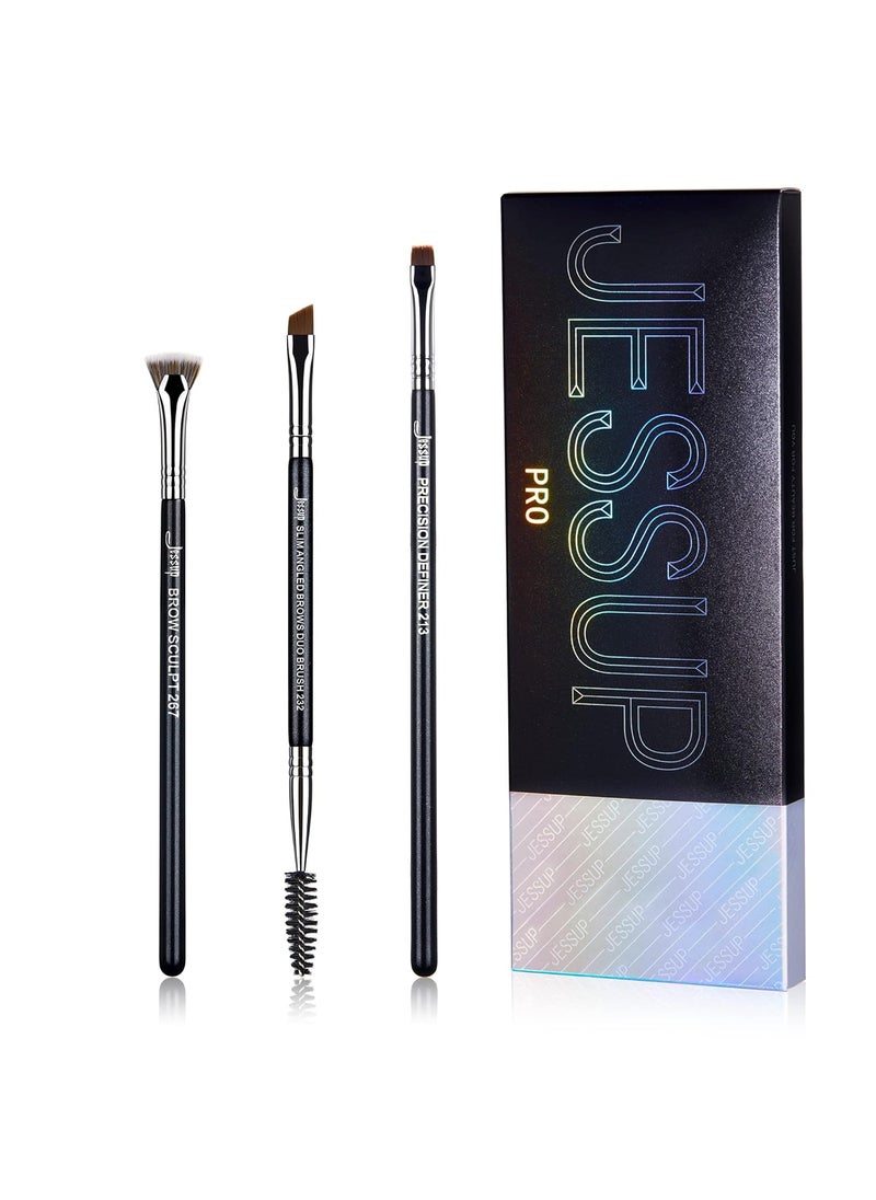 Jessup Eyebrow Makeup Brush Set Professional, Precision Define Sculpt, Flat Angled Spoolie Brushes, Cruelty-Free Synthetic Bristles 3PCS, T326