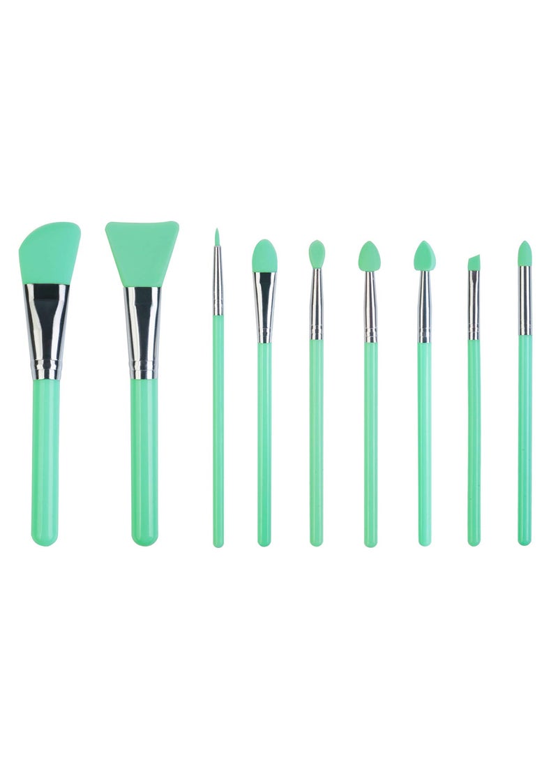 9Pcs Silicone Makeup Brush Set. Applicators for Facial Mask, Eyeliner, Eyebrow, Eye Shadow and Lip Makeup, and UV Epoxy Resin Craft Kit (Mint Green)