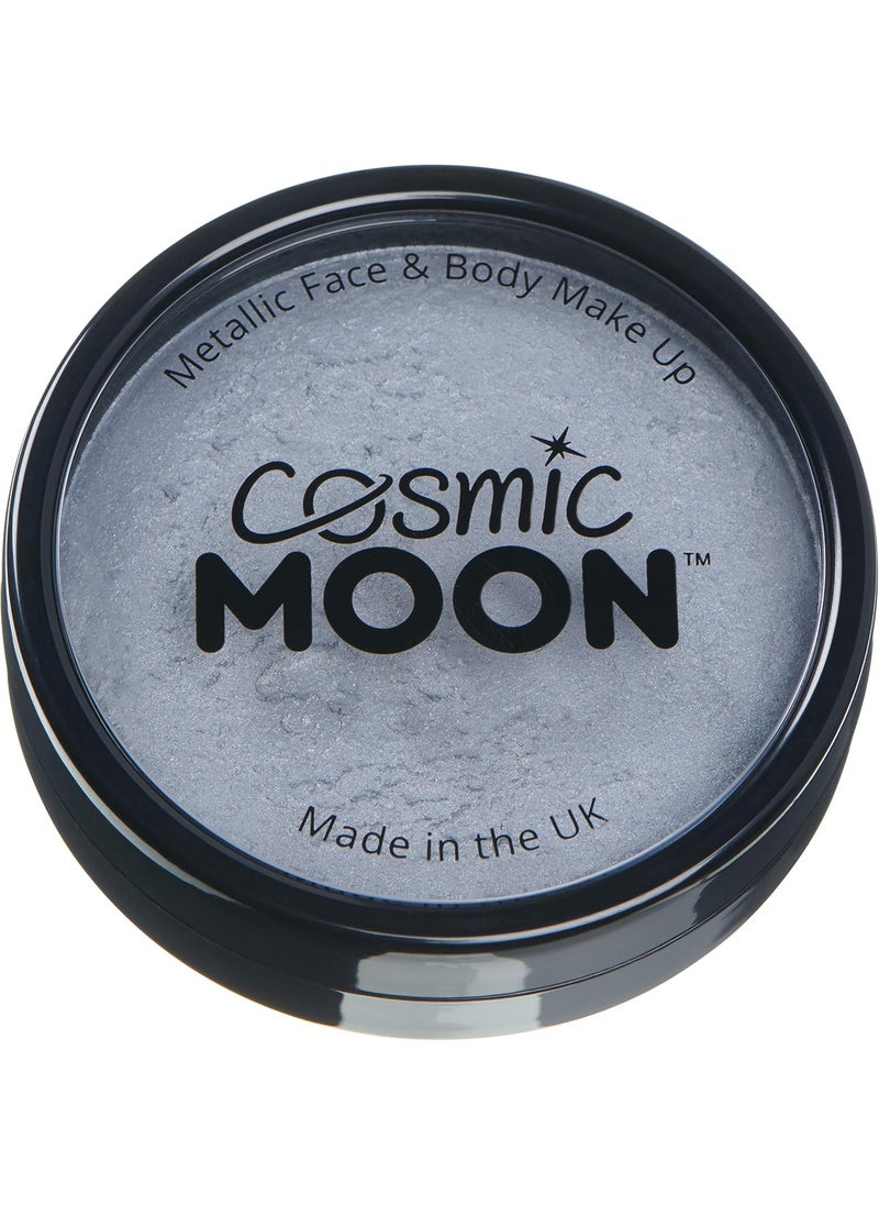 Metallic Pro Face & Body Paint Cake Pots by Cosmic Moon - Silver - Professional Water Based Face Paint Makeup for Adults, Kids - 1.26oz