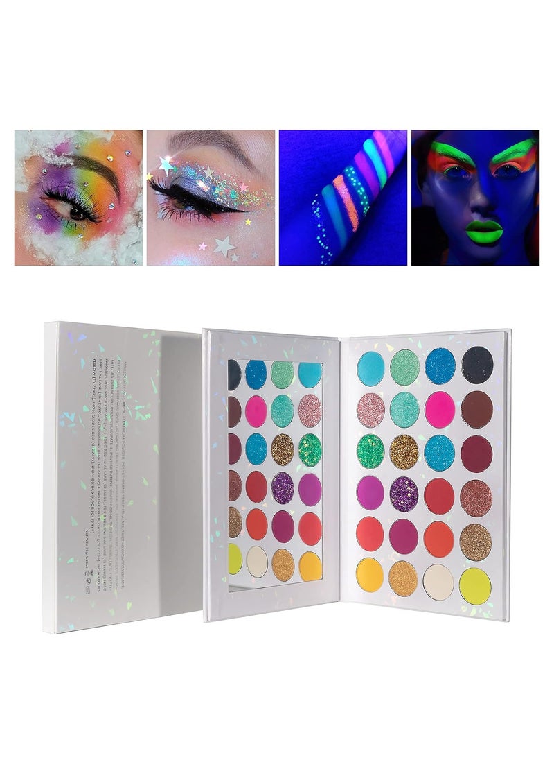 VERONNI 24 Colors Neon Glitter Eyeshadow Palette UV Luminous Matte and Glitter Makeup Pallet Shimmer Eye Makeup Waterproof and Sweat Resistant Eye Shadow (24 colors)