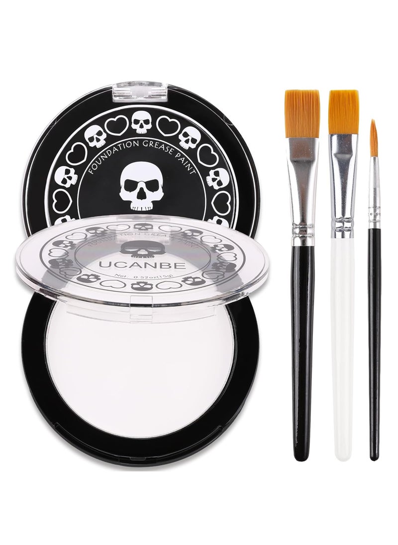 UCANBE Black White Face Body Paint with Painting Brush Kit, Cream-to-Powder Goth White Foundation + Black Greasepaint for Kids & Adult Halloween, SFX Makeup Set for Clown Skull Mime Cosplay & Costume