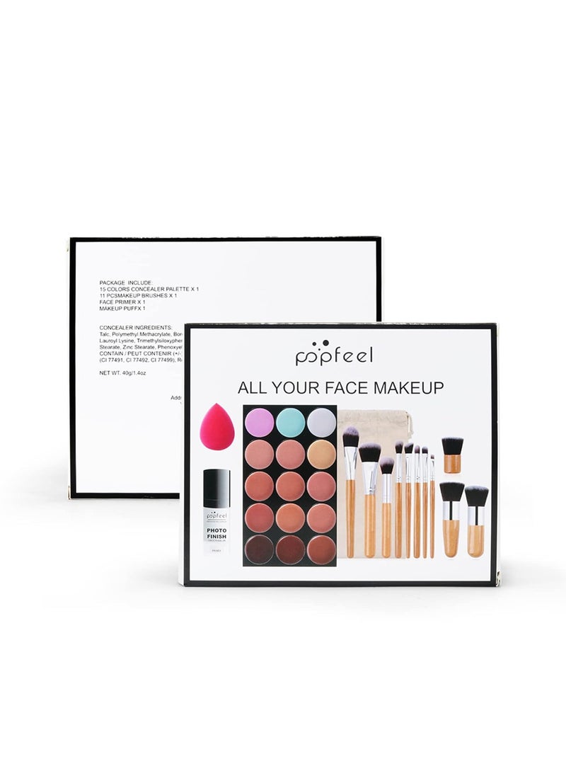 Pure Vie All-in-One Holiday Gift Surprise Makeup Set Essential Starter Bundle Include Eyeshadow Palette Lipstick Concealer Blush Mascara Eyeliner Face Powder Lipgloss Brush - Full Makeup Kit for Women
