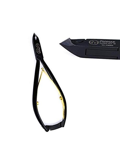 ProMax Cuticle-Acrylic Nipper - Black & Gold Combination Box Joint, Gold Double Spring With Lock Made of High Grade Stainless Steel1/2 Jaw- 4.5