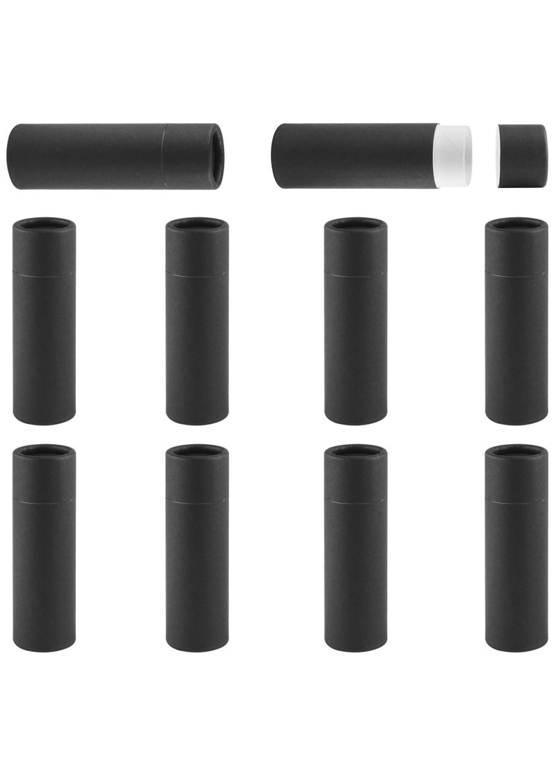 10 Pcs 25g Paperboard Lip Balm Tubes Refillable Krafts Paper Lipstick Tube Round Cardboard Empty Lip Gloss Container Holder Tubes for DIY Chapstick Salve Cosmetic Lotion Solid Perfume - Black