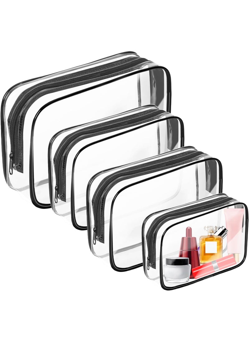 AURUZA 4 Pack Clear Toiletry Bag, Portable Travel Makeup Pouch with Zipper, TSA Approved Organizer, PVC Cosmetic for Airport Airline Compliant