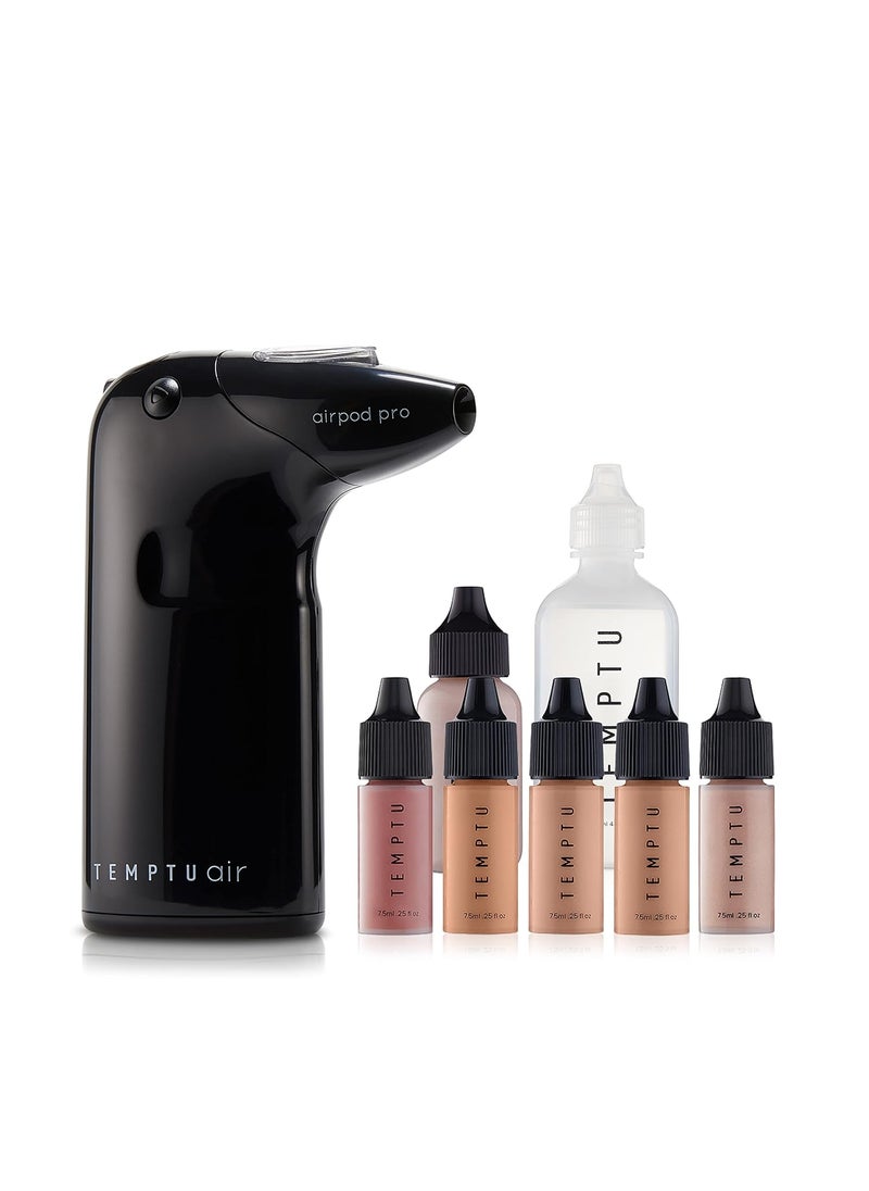 TEMPTU Air Intro Airbrush Makeup Kit: 9-Piece Set Includes Cordless Device, Refillable Makeup Cartridge, 3 Perfect Canvas Semi-Matte Foundations, Primer, Blush, Highlighter & Cleaner