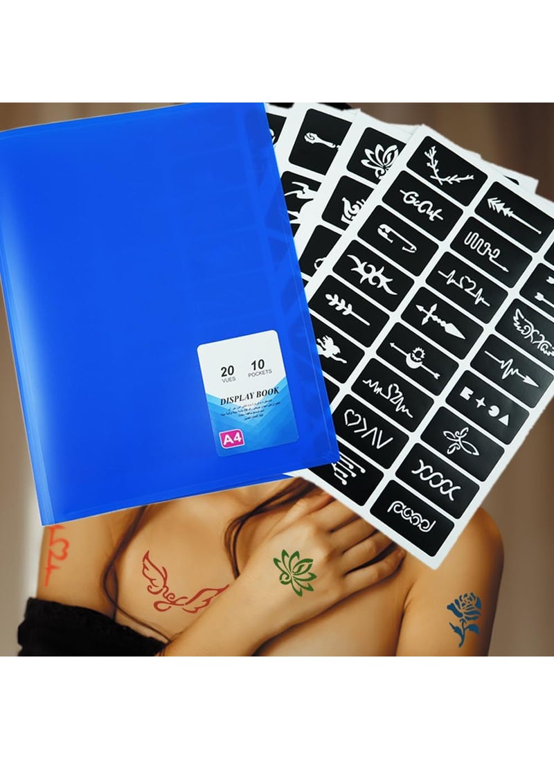 Xmasir 20 Sheet (446 Pieces) Airbrush Tattoo Stencils Album Art Book,Small Glitter Henna Tattoo Kit Semi permanent Tattoo for Body Painting