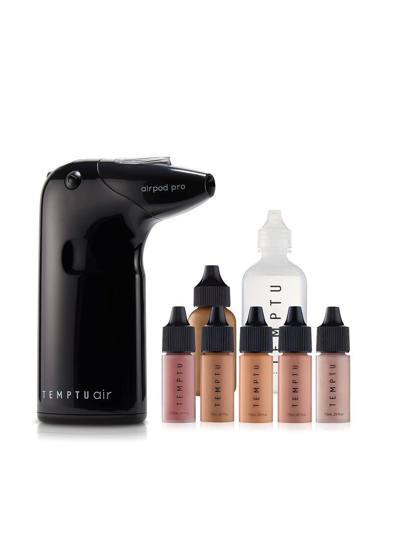 TEMPTU Air Intro Airbrush Makeup Kit: 9-Piece Set Includes Cordless Device, Refillable Makeup Cartridge, 3 Perfect Canvas Semi-Matte Foundations, Primer, Blush, Highlighter & Cleaner