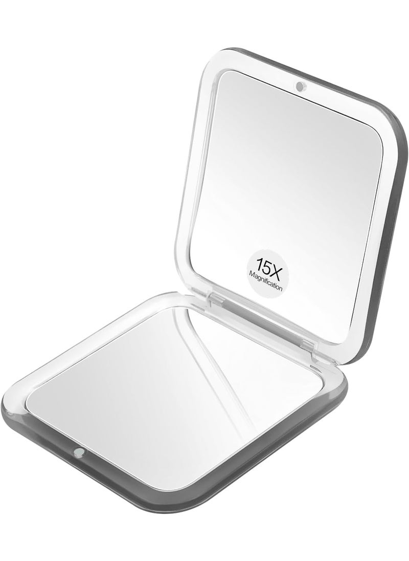 Compact Travel Small Magnifying Mirror - Snowflakes Pocket Mirror -1x/15x Magnification Cosmetic Mirrors Handheld Portable for Travel and Purses (Black)