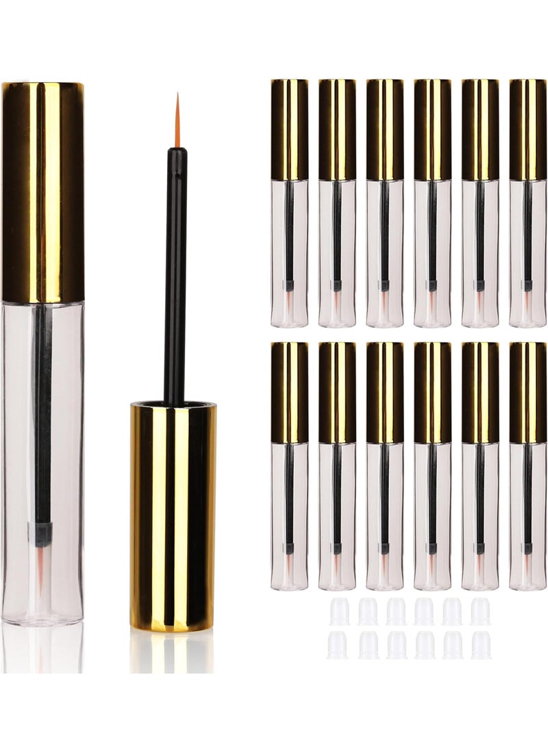 COSIDEA 12PCS Empty plastic gold 10ml Eyeliner tubes packing Vials Bottle Containe Eyeliner Brush Applicator for DIY Eyelash Growth Oil