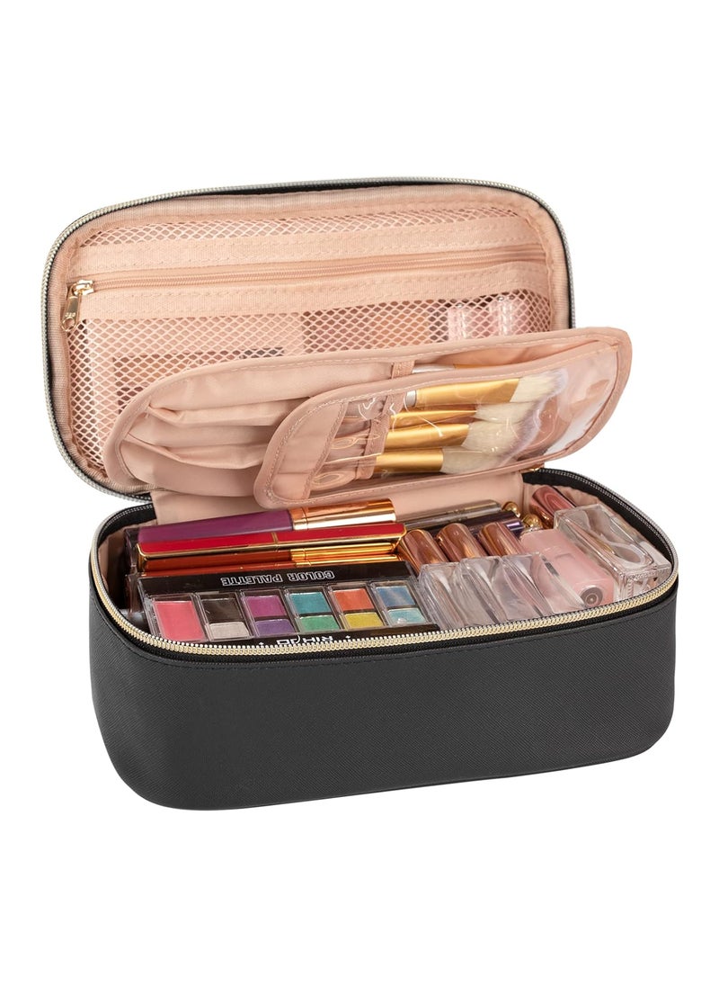 OCHEAL Small Cosmetic Bag,Portable Cute Travel Makeup Bag for Women and girls Makeup Brush Organizer cosmetics Pouch Bags-Black
