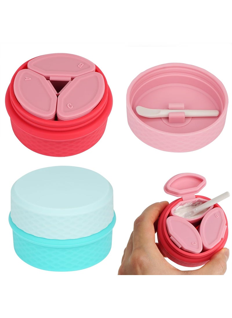 2 Pack Silicone Makeup Containers, Leak-Proof Travel Cosmetic Jars for Creams with Lid, Travel Essentials Accessories for Toiletries (Blue, Pink)