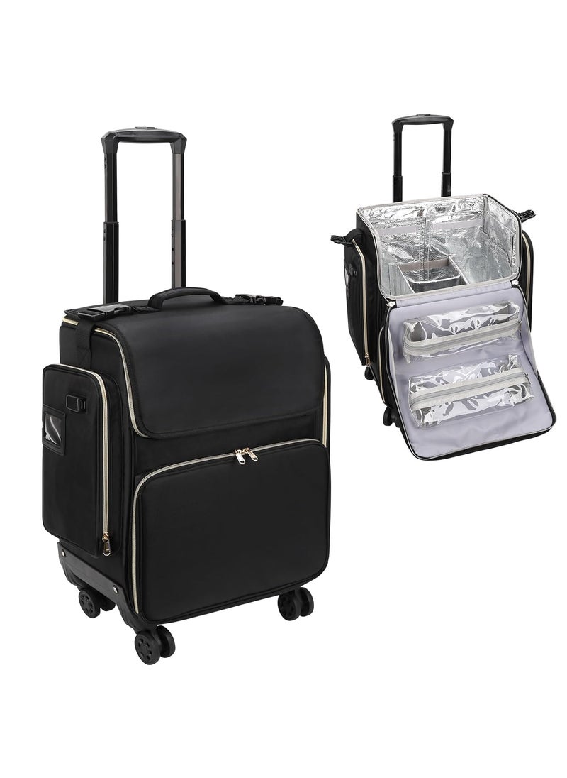 OCHEAL Hairstylist Traveling Case - 360° Rotatable Wheels, Heat Insulation Cosmetic Makeup Trolley Train Case for Hairstylists Hairdressers, Detachable Pouch, Hairdressing Tool Organizer