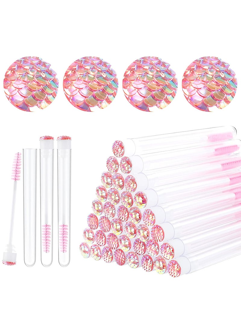 20 Pieces Disposable Mascara Brushes Eyelash Brush Lash Wand Diamond Mascara Wands with Tube Makeup Tool Lash Spoolies Sanitary Brushes Lash Extension Supplies (tube scale l pink 20)