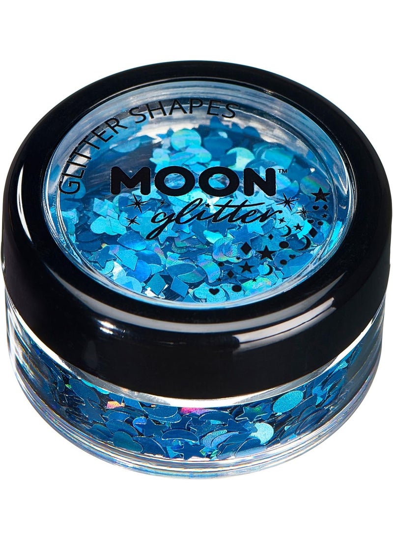 Holographic Glitter Shapes by Moon Glitter – 100% Cosmetic Glitter for Face, Body, Nails, Hair and Lips - 0.10oz - Blue