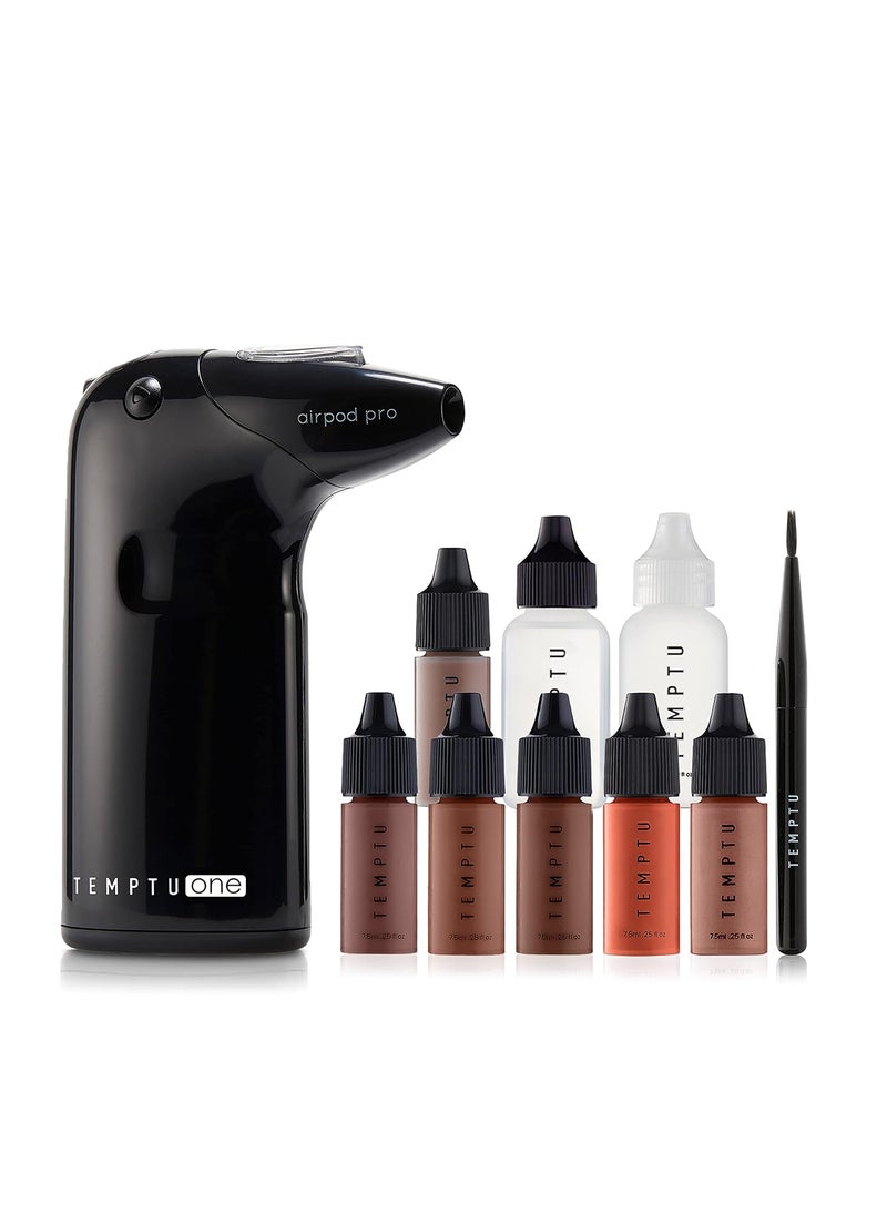 TEMPTU One Airbrush Make-up Kit with Cordless Compressor, 6 Shades: 11-Piece Set, Portable Air Brush Machine & Airpod Pro, 3 Shades of Foundation, Blush, Bronzer, Instant Concealer, Perfect Complexion