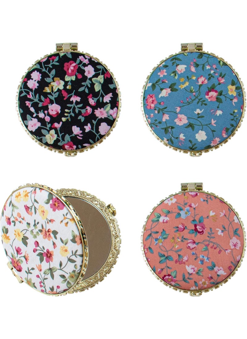 AUEAR, 4 Pack Retro Floral Makeup Compact Small Pocket Purse Mirrors Beauty Handheld Folding Portable Travel for Women Lady