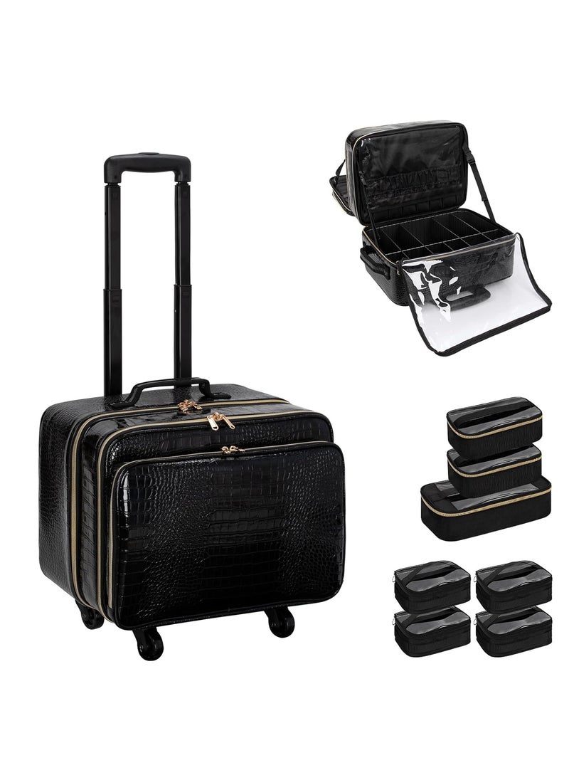 OCHEAL Rolling Makeup Train Case,with 7 Pcs Clear Makeup Bags, 18