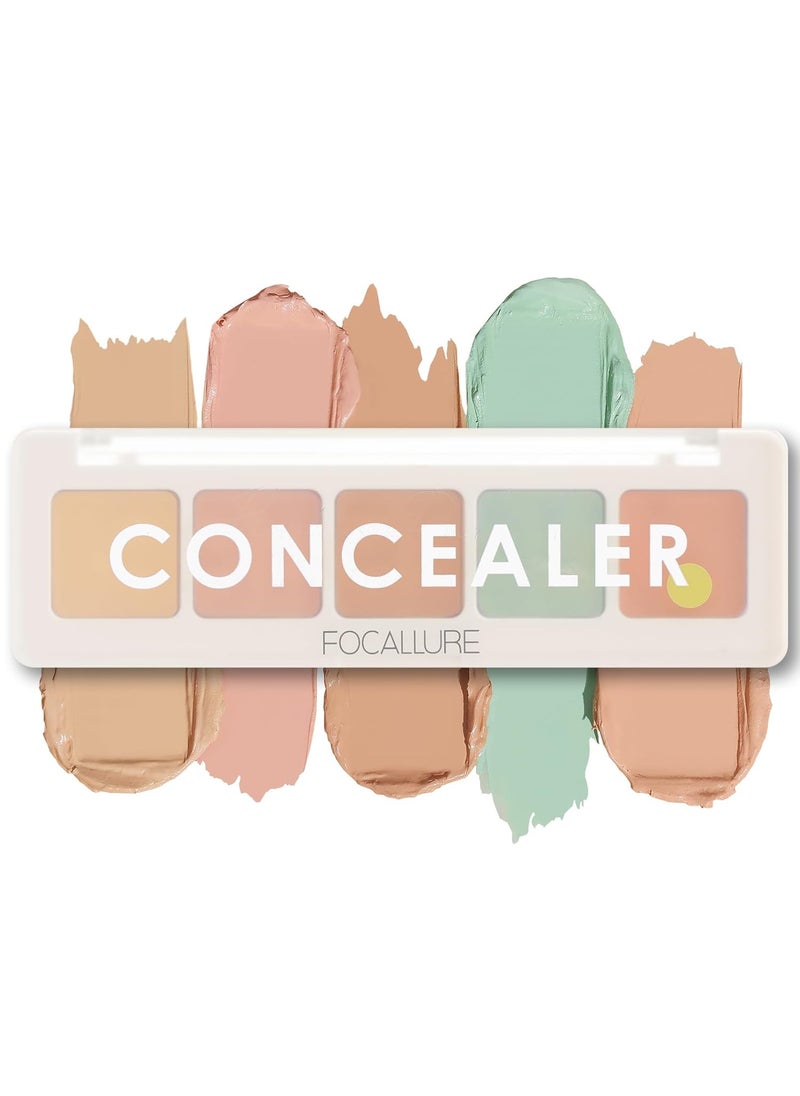 FOCALLURE Color Correcting Concealer Palette - 5 Colors Corrector Palette - Cream Camouflage Contour Palette - Face Contouring Highlighter Pallet - Conceals Dark Circles,Blemishes,Redness