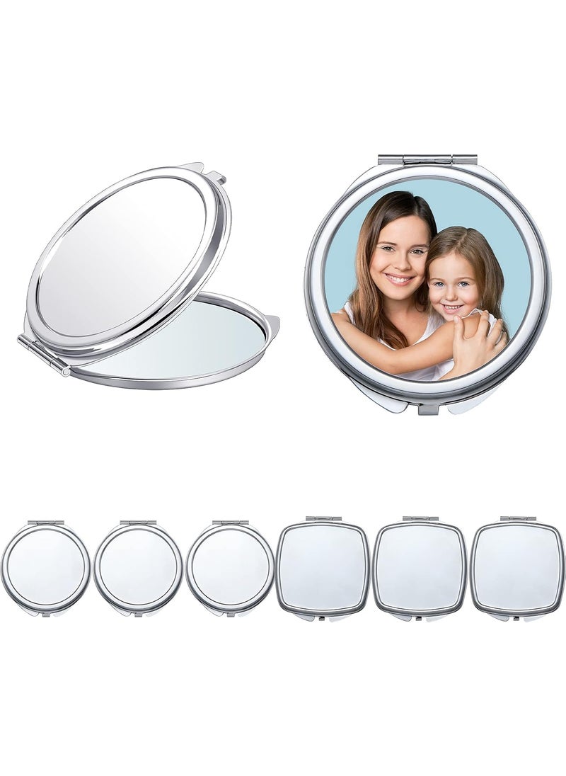 Jetec 6 Pcs Sublimation Blanks Compact Mirror Bulk Transfer Folding Pocket Makeup Double Sided Handheld Mirror Round Square Sublimation for Purse Travel