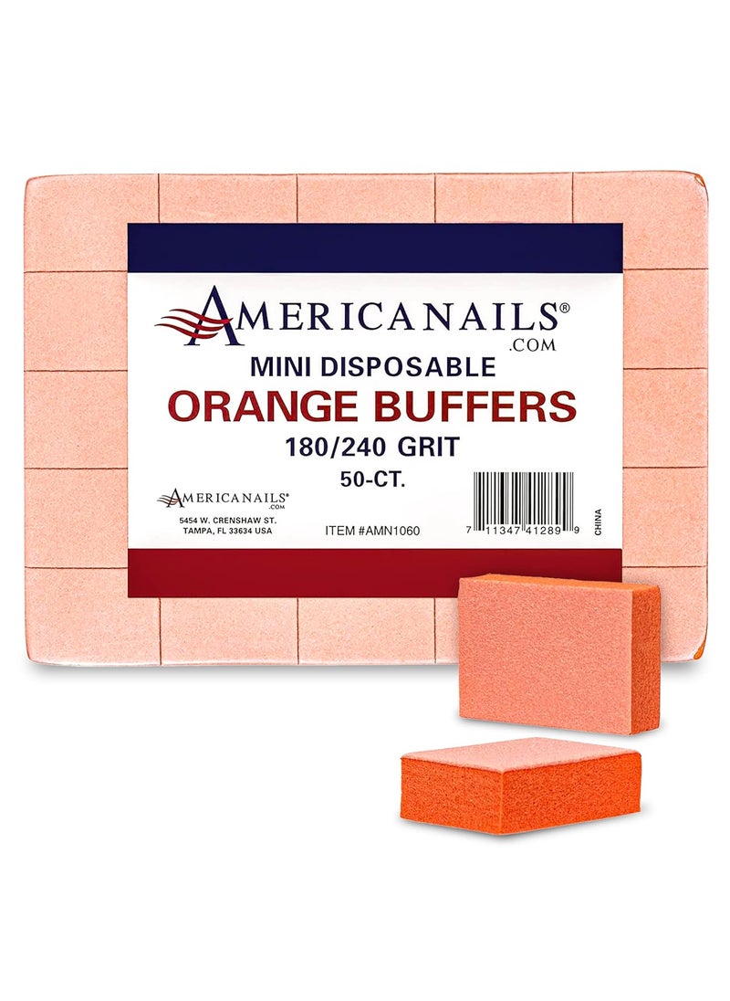 Americanails Mini Orange Buffers - (180/240 Grit) - Professional Salon Quality Buffing Blocks for Nails - Buff Nails Prior to Application of Polish, Gel Polish, Gel, Acrylic, Double-Sided, 50 Ct