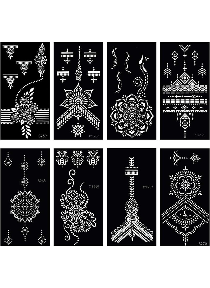 glaryyears Temporary Tattoo Stencil - 8 Sheets Henna Tattoo Template for Hand Finger Wrist Hollow Body Paint Henna Stencil Airbrush Painting for Women Girl Body Art