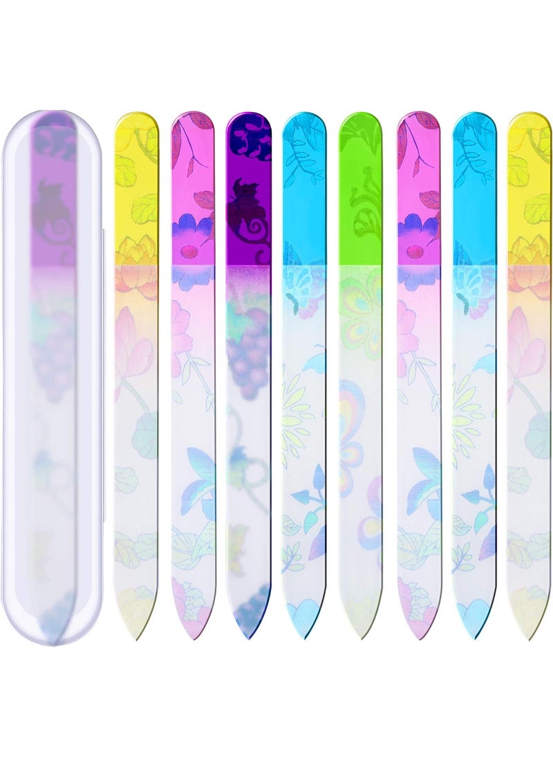 Mudder 8 Pack Glass Nail Files with Cases Colorful Pattern Printed Nail Buffers Crystal Fingernail Files with Travel Protective Cases for Professional Manicure Supplies