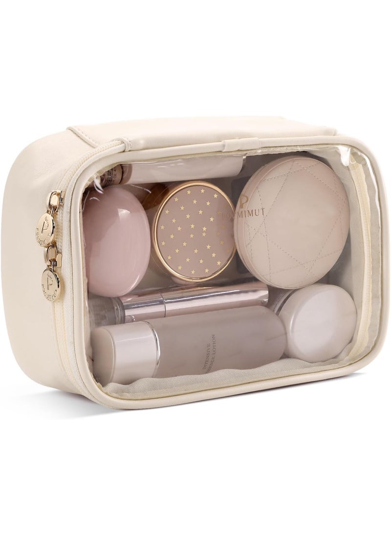 Pocmimut Makeup Bag,Small Makeup Bag Clear Travel Cosmetic Bag Car Accessories Storage for Women,Travel Essentials Organizers,Beige