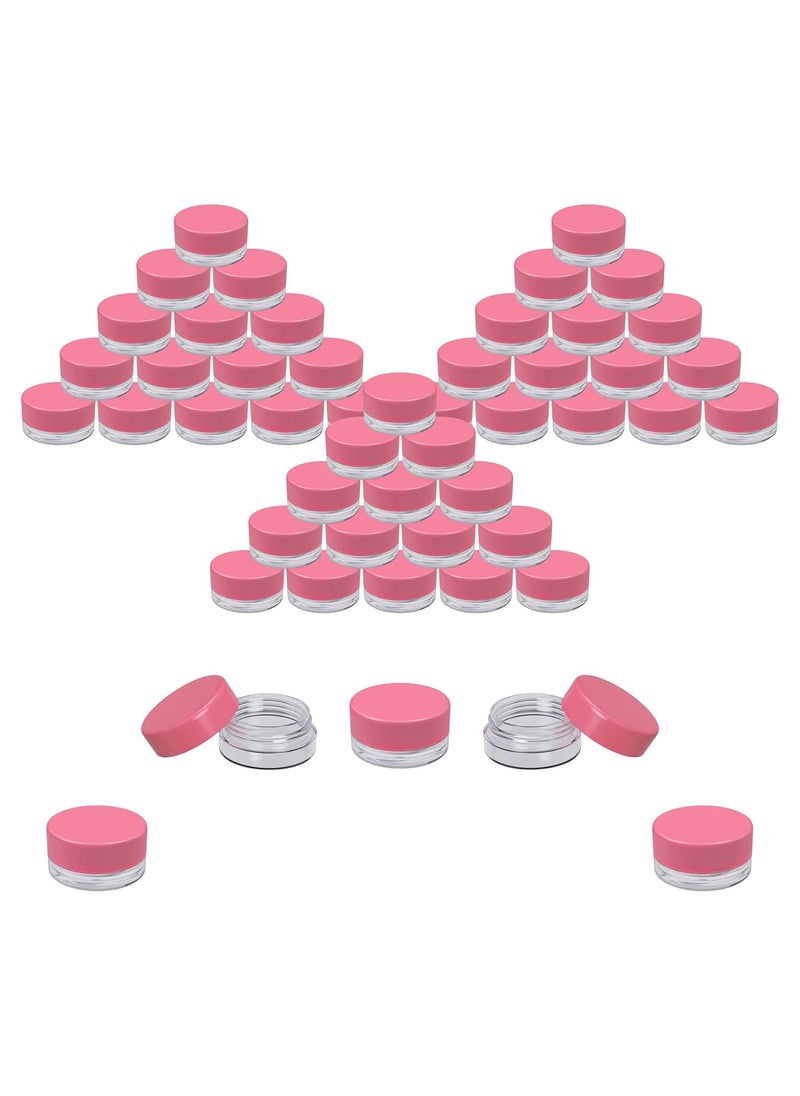 Houseables 3 Gram Jar, 3 ML, Pink, 50 Pk, BPA Free, Cosmetic Sample Empty Container, Plastic, Round Pot, Screw Cap Lid, Small Tiny 3g Bottle, for Make Up, Eye Shadow, Nails, Powder, Paint, Jewelry