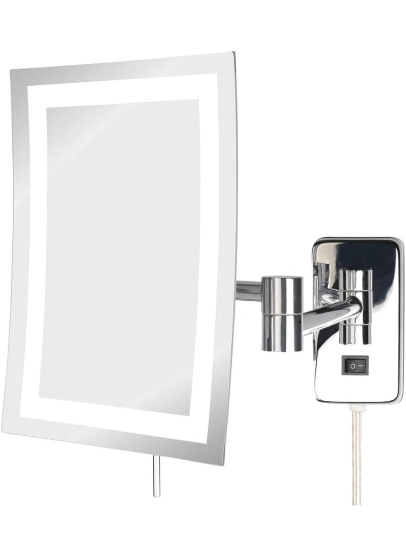 JERDON Wall Mount Makeup Mirror with 5X Magnification - 8.75” x 6.5” Rectangular Design Extends 15.5” from The Wall – Chrome Finish – Power Cord and Plug – Model JRT710CL