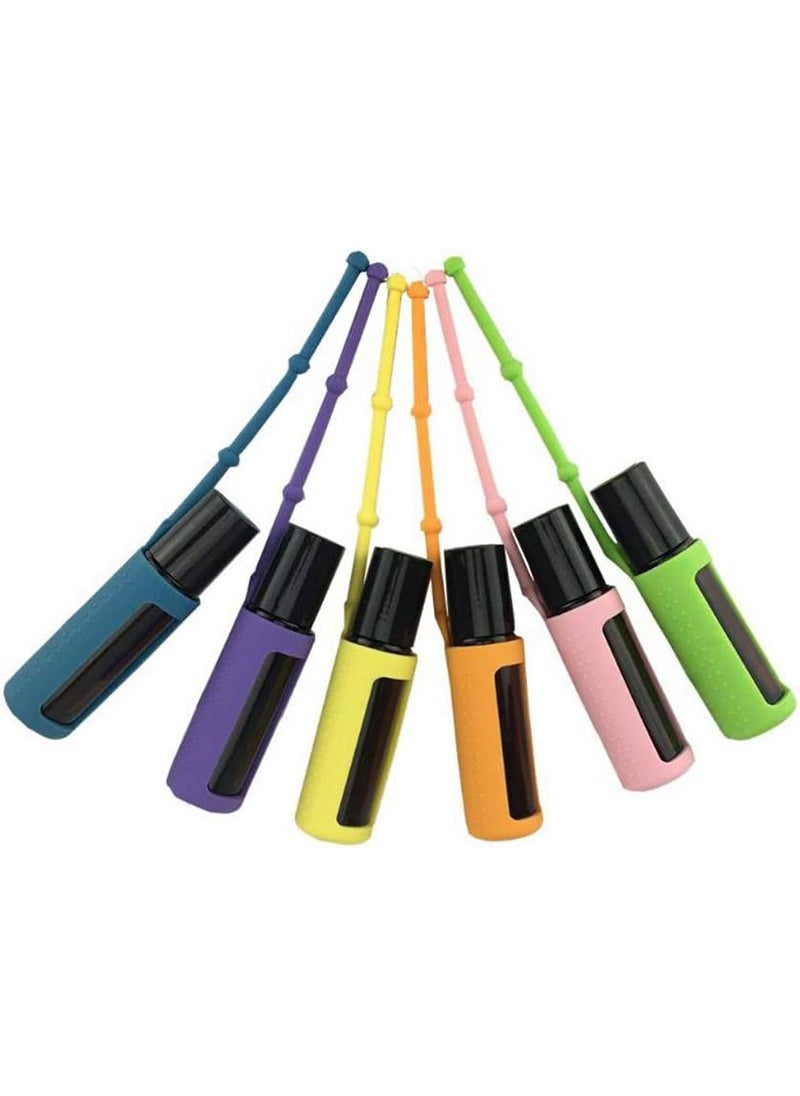 6 Pcs Silicone Roller Bottle Holder Sleeve Essential Oil Perfume Bottle Carrying Case Protector Travel Protective Cover Case Hang Rope 10ml Oil Bottle Color Random