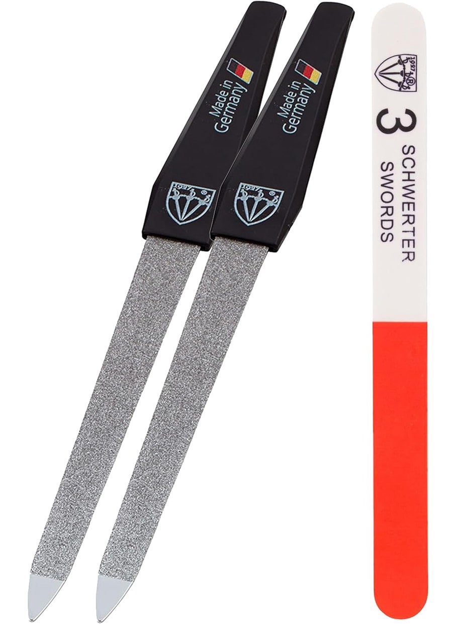 3 Swords Germany - Sapphire Metal Nail File Set 2 Pieces with 1 Piece 3-Way Nail Buffer – Nail Care Made in SOLINGEN/Germany