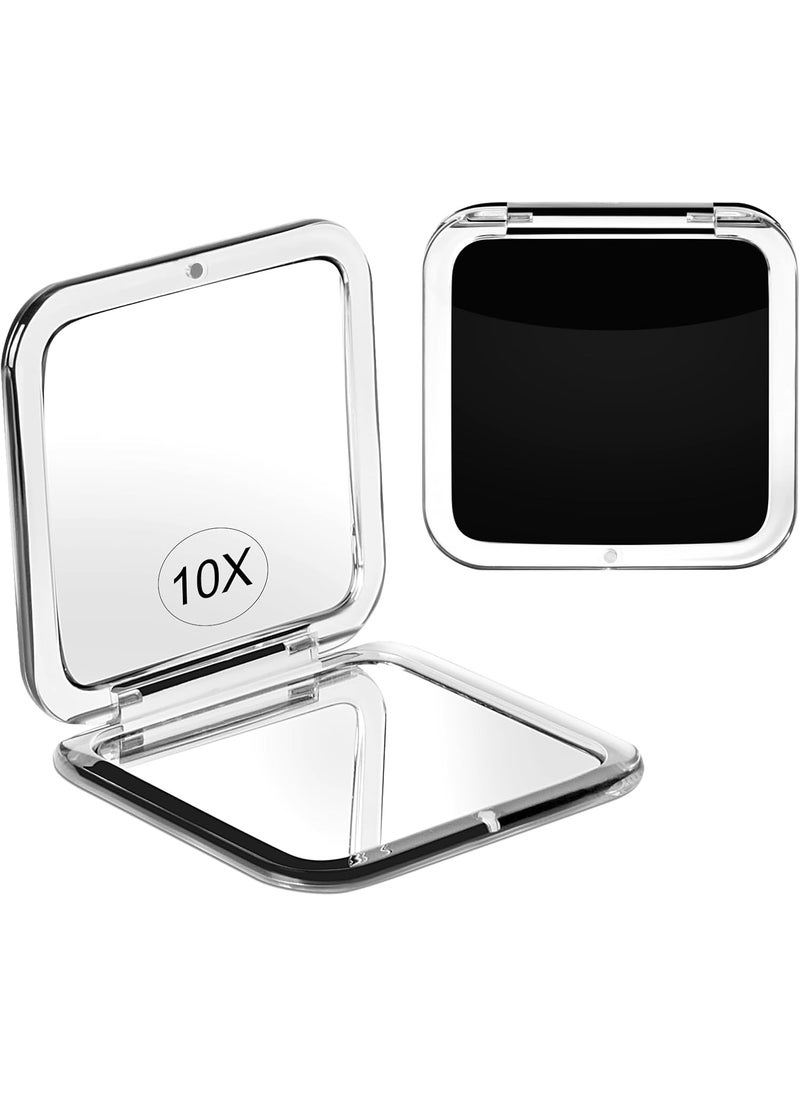 Compact 10X Magnifying Makeup Mirror for Travel, Small Pocket Mirror-Handheld, Foldable & Portable 2-Sided with 10X Magnifying and 1X Mirror for Purses - Square 3.3 x 3.3 inch (Black)