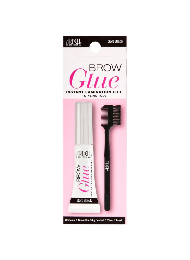 Ardell Brow Glue in Soft Black with Dual Sided Styling Brush - Instant Lamination Lift for Defined, Long-Lasting Brows, All day Extreme Hold Eyebrow Gel, 0.35 oz