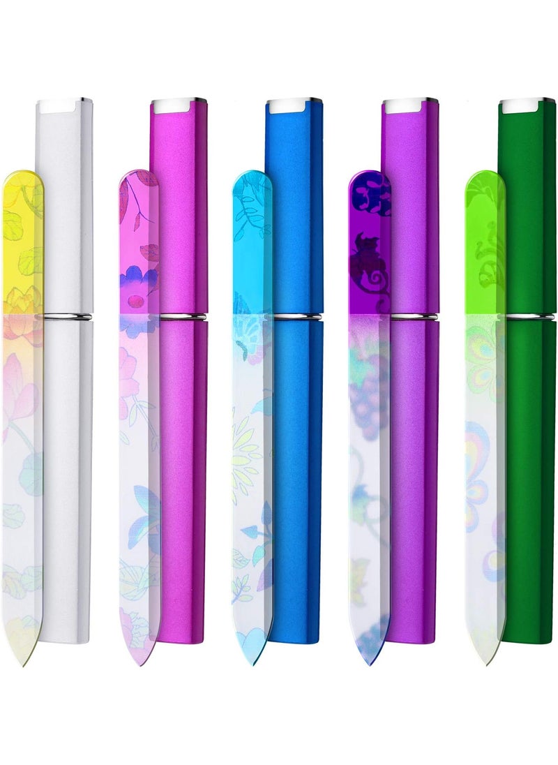 Mudder 5 Pack Glass Nail File with Case for Women Double Sided Crystal Fingernail File for Natural Nails Manicure Care Stocking Stuffers Gifts(Classic Pattern)