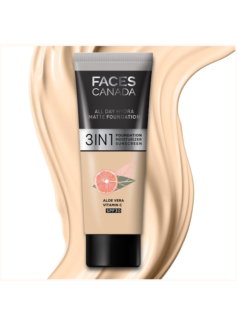All Day Hydra Matte Foundation with SPF 30 - Absolute Ivory | 3-in-1 Foundation Moisturizer Sunscreen | Oil Free with Vitamin C | 0.51 Fl Oz/15ml