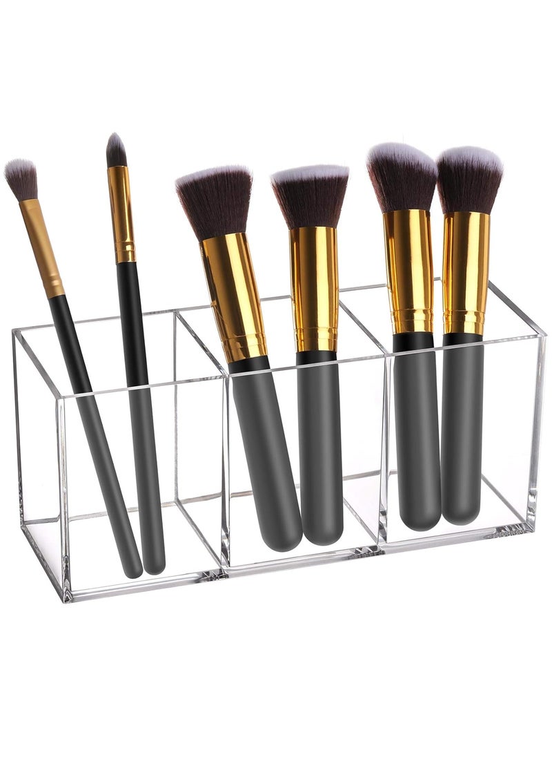 Makeup Brush Holder Organizer Clear Cosmetic Brushes Container Storage 3 Slots - Great for Vanity