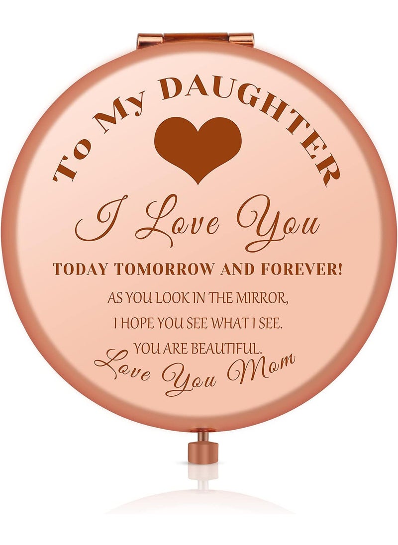 Daughter Inspirational Gift, Daughter Gifts from Mom Dad, Daughter Birthday Gift Ideas, Rose Gold Compact Makeup Mirror for Her, Daughter Graduation Gift, Present for Daughter, Small