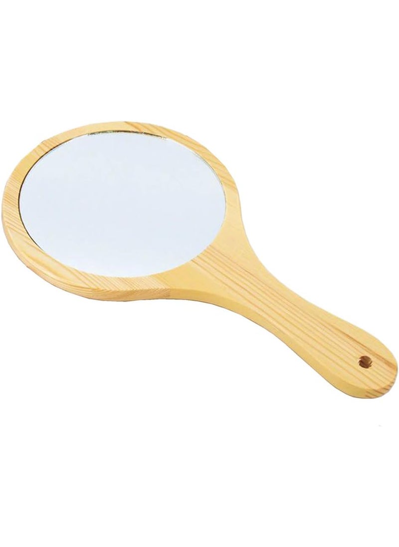 mollensiuer Wooden Handle Portable Round Cosmetic Mirror Handmade Hand Held Mirrors Beauty Vanity Mirrors with Hanging Hole for Home and Travel Makeup Use