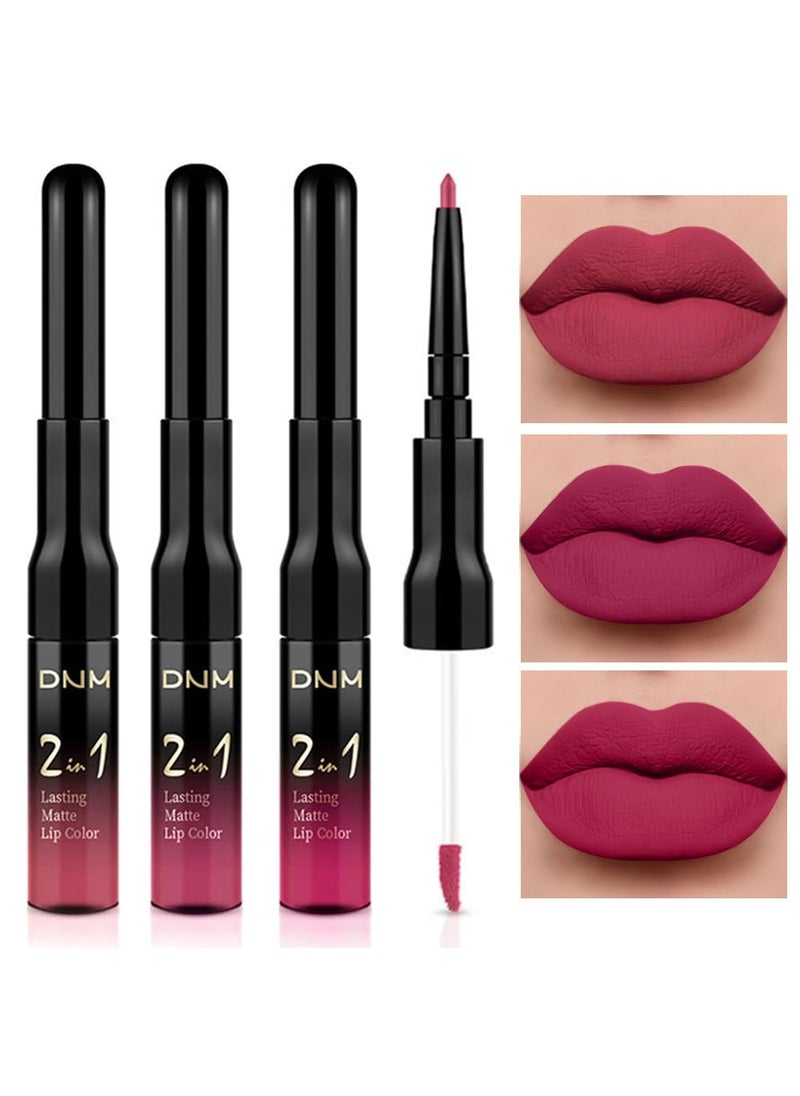 evpct 3Pcs Mauve pink Berry pink Rose red Lip Stain Paint Matte Lip Liner and Lipstick Set Long Lasting labiales matte mate larga duracion listip 24 hour a prueba de agua mate 24 horas originales