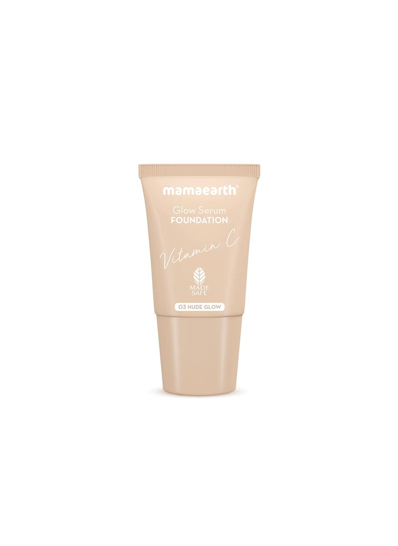 Mamaearth Glow Serum Foundation - 03 Nude Glow Shade | with Vitamin C & Turmeric | Up to 12 Hour Buildable Coverage | Waterproof & Lightweight | 0.61 Fl Oz (18ml)