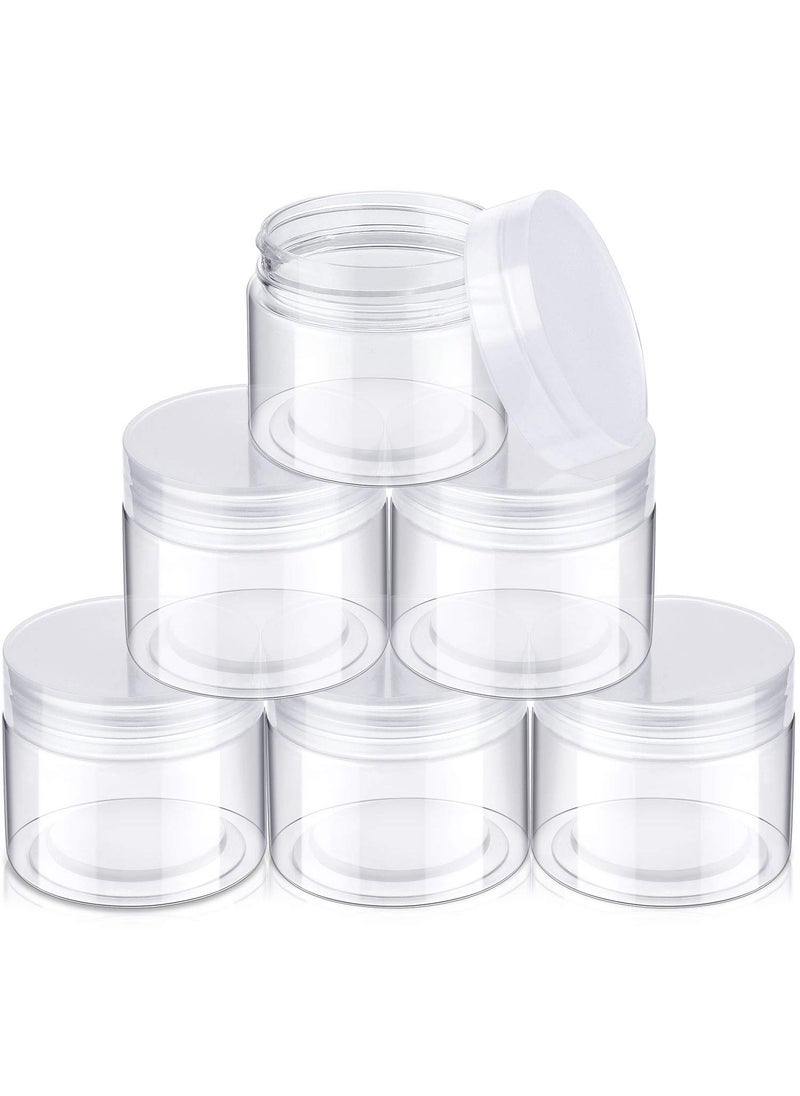 6 Pack Clear Container with Lids Small Plastic Pot Jars Wide Mouth Round Leak Proof Plastic Container Jars with Lid for Travel Storage, Eye Shadow, Nails, Paint, Jewelry (2 oz, Clear)