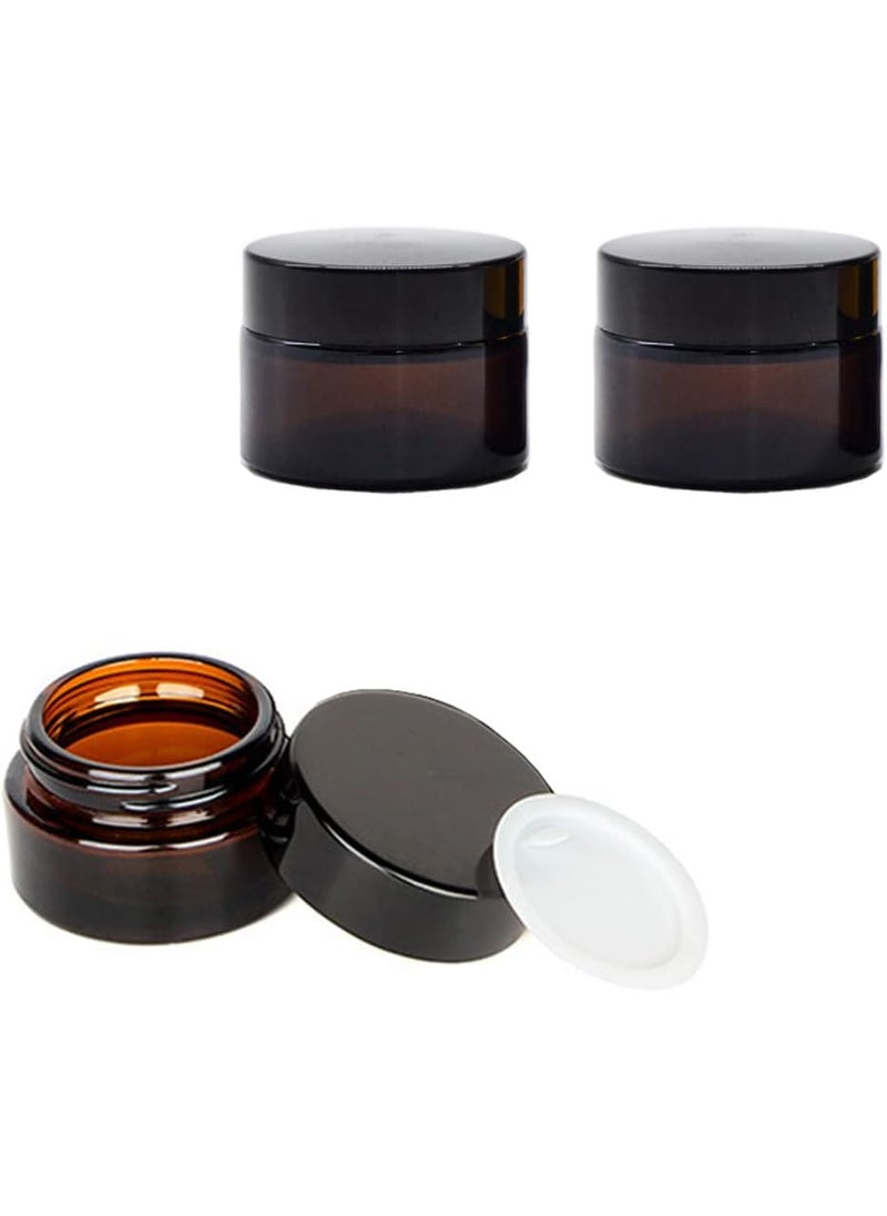 3PCS 50G Amber Glass Cosmetic Jars - Refillable Mini Cream Containers with Black Lids
