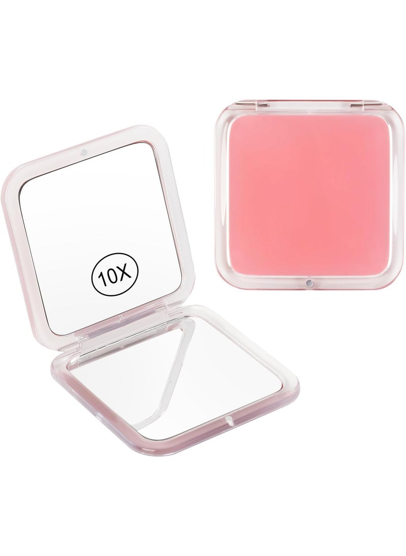 Compact 10X Magnifying Makeup Mirror for Travel, Small Pocket Mirror-Handheld, Foldable & Portable 2-Sided with 10X Magnifying and 1X Mirror for Purses - Square 3.3 x 3.3 inch (Pink)