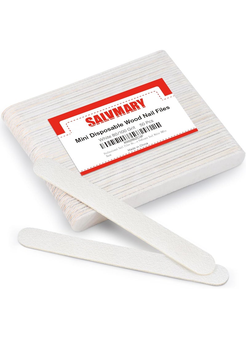 Professional Nail Files Double Sided Emery Board 80/100 Grit for Poly Gel Acrylic Nail Extension Manicure Pedicure Tool White 50Pcs
