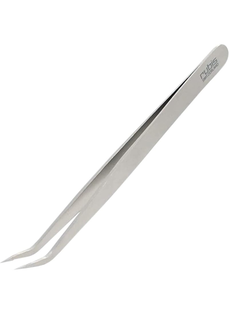 Rubis Volume Rush Stainless Steel Eyelash Tweezers with Angled Tips for Attaching False Eyelashes, 1KVR02,Rubis Switzerland Swiss Made World Renowned Precision